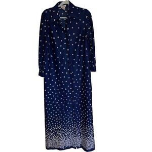 Parade Vintage 1970s Womens Shirt Dress Size Large Blue Floral Maxi Long Sleeve